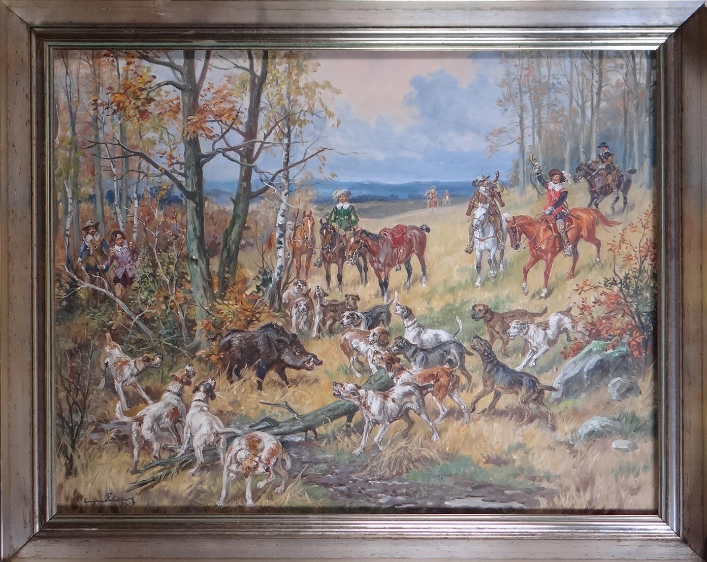 Tableau Hst Scène De Chasse à Courre Signé Lelievre Eugène