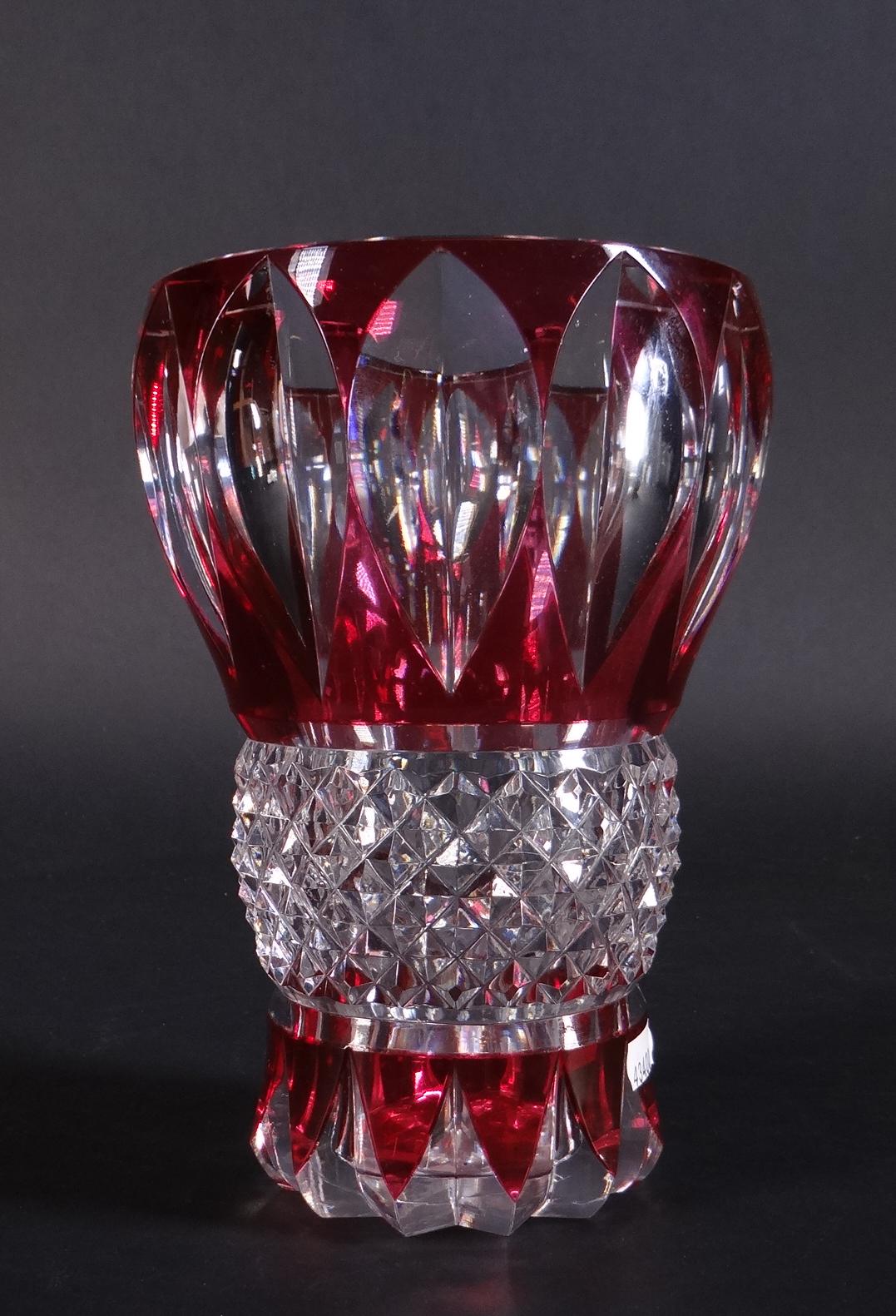 Verrerie Vase En Cristal Taillé Signé Val Saint Lambert Pièce Unique Monogrammé 