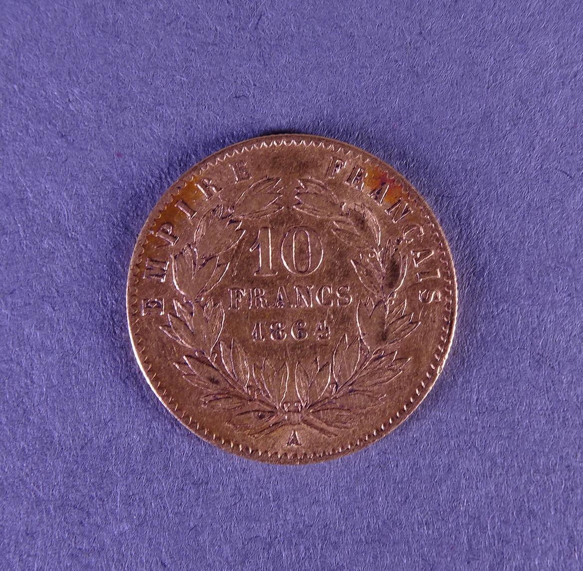 Collection  Pièce de monnaie souverain en or 900 10Fr NAPIII tête