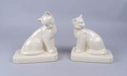 Céramique : Faïence craquelée (2) - chats assis - marque L&V CERAM