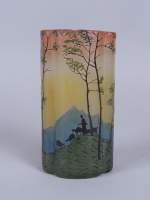 Verrerie vase en pâte de verre signé LEGRAS paysage de montagne animé (ptt ecl)
