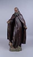 Sculpture religieuse en bois polychrome - Saint Antoine le Grand - avec cochon anonyme 19èS
