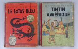 BD : TINTIN Hergé éd CASTERMAN B1(2) (Etat correct A VOIR) : Amérique 1947 copyright 45(mqe) , Lotus Bleu EOC 1946 DR papier ép