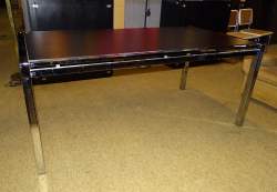 Meuble Vintage Table à diner chrome plateau finition bois noirci étiquette TAVO