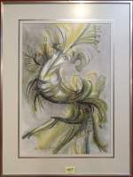 Tableau: Aquarelle sur papier -La sylphide vaporeuse- daté 1983 signé HUPET Andr