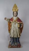 Sculpture: Bois polychrome (mq, acc, fissures) Saint Augustin en Evêque 18eS