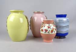 Céramique: Boch (4) 2 Vases faïence F1270 jaune et rose (chev) rehaussé or (usur