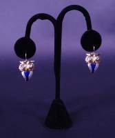 Bijou: Paire de boucles d'oreilles -Hiboux- or 9K et argent emaux bleu sertis de