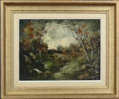 Tableau HSP -Sous-bois- signé 27x33cm cadre doré