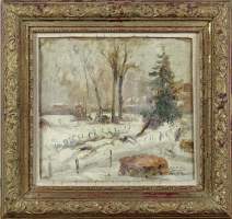 Tableau HSP -Paysage d'hiver animé- signé DASSELBORNE Lucien