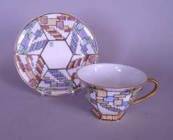 Céramique: Tase et sous-tasse en faience Szechoslovakia Epiag daté 1943 n°60 sig