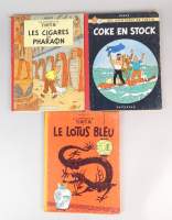 BD(3) : TINTIN Hergé éd CASTERMAN (Etat génér correct) : Cigares...B15 1955 EOCB (pages détach) Coke... B24 1958 EOB Lotus... B21bis 57 recarto rare