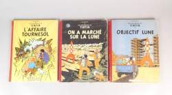 BD(3) : Les aventures de TINTIN Hergé éd CASTERMAN (Etat gen correct / bon) EOB : Objectif lune B8 1953 + marché lune B11 1954 + Tournesol B20 56