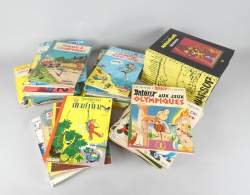 BD : Lot de BD (+/ - 60pcs) (+ou - bon état) dont vol 0 à 16 Marsupilami , EO R3 Gaston 1973 , EO N8 Gaston 1970 , EO N19 Panade à champignac 1969 , Astérix.