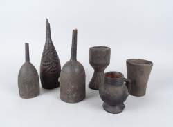 Africain : 3 Clystères en bois + 3 coupes KUBA