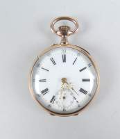 Bijou : Montre de gousset cuvette extérieure en métal rose (or 8k?) mouvement à remontoir (en état , acc) Swiss Watch Jean Missiaen Bruxelles