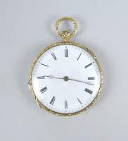 Bijou : Petite montre de gousset cuvette extérieure en or jaune 18K mouvement à clé (en état) cuvette gravée d'une scène romantique - Roméo et Juliette -