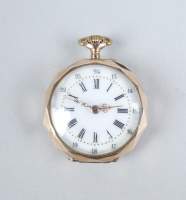 Bijou : Montre de gousset de col cuvette extérieure métal rose (or 8K?) mouvement à remontoir (En état)