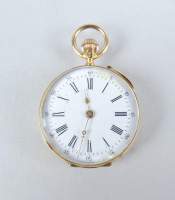 Bijou : Petite montre de gousset cuvette extérieure en or jaune 18K mouvement à remontoir (Ds l'état , usure)
