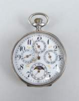 Bijou : Montre de gousset en argent à système triple date et phase de lune mvt à remontoir (En état)