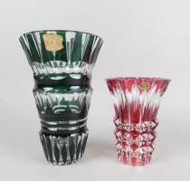 Verrerie : Vases en cristal taillé (2pcs) signés Val Saint Lambert
