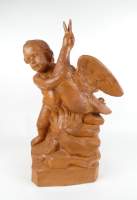 Sculpture : Terre cuite - L'enfant et l'oie - signé d'après PIGALLE Jean-Baptiste