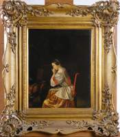 Tableau HSB chêne - Jeune fille à la perle - anonyme fin 19e - début 20eS d'après 1 école Hollandaise 18eS acc