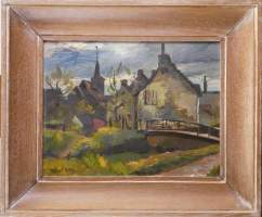 Tableau HSP - Vue de village - signé GILLIS Marcel