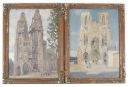 Tableaux HSB (2pcs)(dans l'état) - église de Tours - - église de Reims - signé JONAS Lucien Hector
