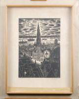 Estampe : Xylogravure (taches) - Osterrieth Huis , Antwerpen - daté 1955 signé MASEREEL Frans