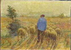Tableau HST - Paysan aux brebris - signé VAN SASSENBROUCK Achille