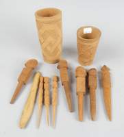 Africain : Lot colonial en bois sculpté (11pcs)