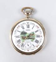 Bijou : Montre de gousset HERO cuvette extérieure en or jaune 14K mvt à remontoir (en état)