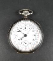 Bijou : Montre de gousset chronographe mono - poussoir en argent nielllé (usures) mouvement à remontoir (en état)