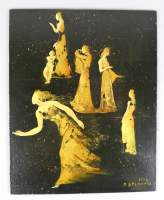 Tableau HSP doré à la feuille d'or(décol) - Les femmes - daté 1978 signé DELMOTTE Marcel