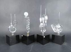 Verrerie : Sculptures (4pcs) en verre possible Murano dans un style abstrait