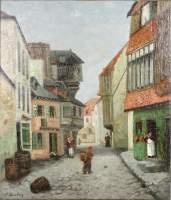 Tableau HST - Rue animée - signé BUELENS Michel Felix