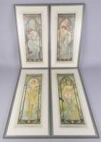 Estampe : chromo/offset (4pcs) - Les heures du jour - daté et signé dans la planche 99 d'après MUCHA Alphonse