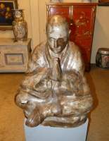 Sculpture : Grande terre cuite - bouddha en prière -