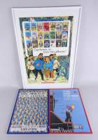 BD : Lot d'affiches - Capitaine , ici tous nos albums! - Casterman 1983 (plis , déchirures) 59x42cm + Tintin , Hergé et les trains + Kuifje , Tintin en de anderen. (plis)