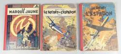 BD : Blake et Mortimer par Edgar P.Jacobs Ed.du Lombard EOB(3) : - secret de l'Espadon - T1 P01 1950 + T2 P05 1953 - marque jaune - P019 1956 (Etat moy , usur déch)