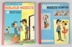 BD : Modeste et Pompon éd Lombard Franquin EOB Ss point Tintin (Bon état , usures ext)(2) : Aventures 1958 , Mésaventures 1959 (déchirure garde avant)