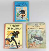 BD : Le secret du Balibach D23 1960 EOB ss point (déch int) / Quick Flupke 10e EO B30 1961 / Tintin Trésor Rackham B6 1952 DJ rare Ss médaillon(Ds l'état)