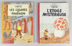 BD : Les aventures de Tintin Hergé éd Casterman (usure ext , int frais) (2pcs) : Cigares du Pharaon EO française B14 1955 + Etoile Mystérieuse B9 1954