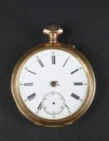 Bijou : Montre de gousset cuvette extérieure en or jaune 14K mouvement à remontoir (acc , ds l'état , fonctionne)