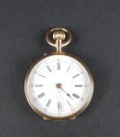 Bijou : Montre de col à gousset cuvette extérieure en or jaune 18K mouvement à remontoir (ds l'état)