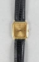 Bijou : Montre bracelet de dame OMEGA De Ville extra - plate en of 18K mvt à quartz (en état) bracelet cuir rapporté