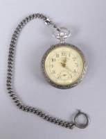 Bijou : Montre de gousset - L'heure nationale Belge - cuvette ext aux 9 provinces F.E. ROSKOPF en métal argenté mvt à remontoir (En état)