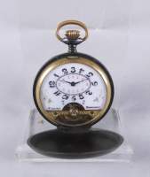 Bijou : Montre de gousset savonnette HEBDOMAS 8 jours en acier noirci (à canon) (fonctionne) mvt à remontoir