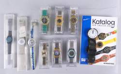 Bijou : SWATCH montres (10pcs) certaines en boite (fonctionnement non vérifié , usures) dont : Gold smile , Asetra.